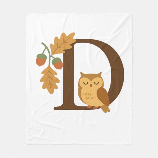 Herfst Alfabet Monogram Letter D – Uil met Eik L Fleece Deken (Voorkant)