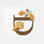 Herfst Alfabet Monogram Letter D – Uil met Eik L Fleece Deken (Voorkant (Horizontaal))