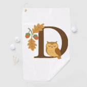 Herfst Alfabet Monogram Letter D – Uil met Eik L Golfhanddoek (Insitu)