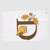 Herfst Alfabet Monogram Letter D – Uil met Eik L Golfhanddoek (Horizontaal)