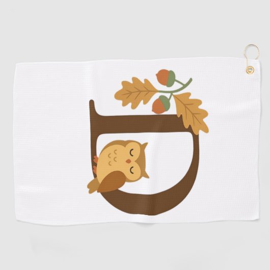 Herfst Alfabet Monogram Letter D – Uil met Eik L Golfhanddoek (Horizontaal)