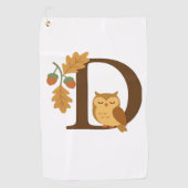 Herfst Alfabet Monogram Letter D – Uil met Eik L Golfhanddoek (Voorkant)