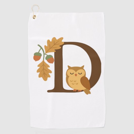 Herfst Alfabet Monogram Letter D – Uil met Eik L Golfhanddoek (Voorkant)
