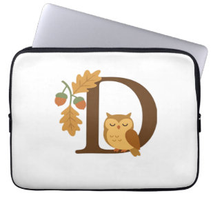 Herfst Alfabet Monogram Letter D – Uil met Eik L Laptop Sleeve