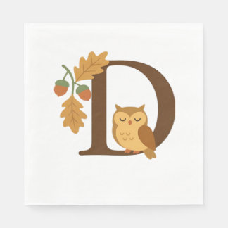 Herfst Alfabet Monogram Letter D – Uil met Eik L Servet