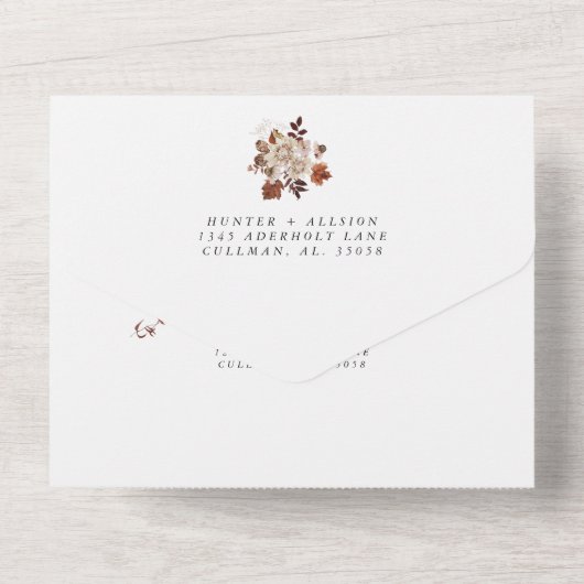 Herfst alles in één bruiloft uitnodiging (Achterkant)