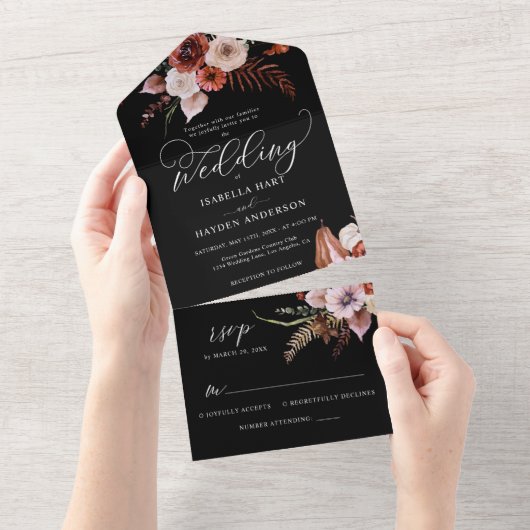 Herfst Alles In Een Donker Moody Bloemen Zwart Boh All In One Uitnodiging (Afscheurbaar)