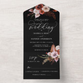 Herfst Alles In Een Donker Moody Bloemen Zwart Boh All In One Uitnodiging (Binnen)