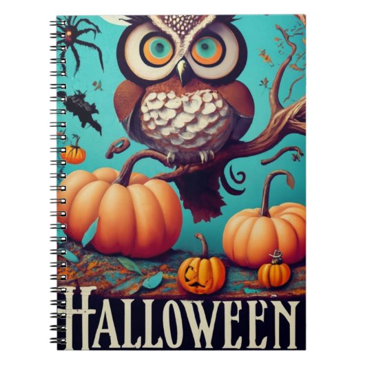 Herfst Allure Uil en Pompoen Halloween Notitieboek (Voorkant)