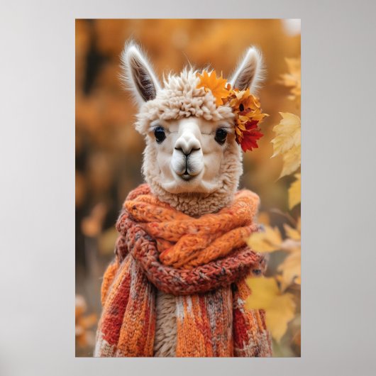 Herfst Alpaca-kunstprint, herfst boslandschap Poster (Voorkant)
