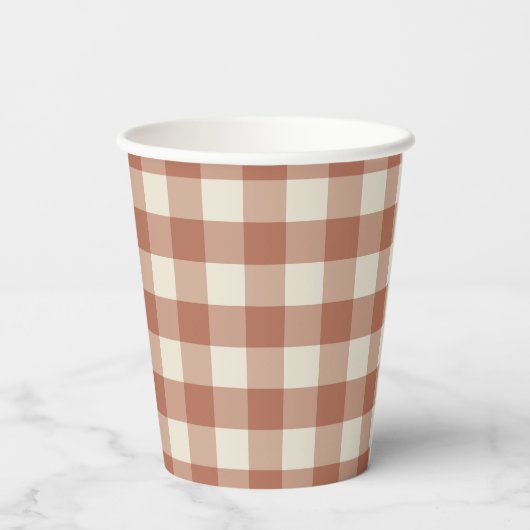 Herfst Amaro op Panna Cotta Gingham - plaid patroo Papieren Bekers (Achterkant)