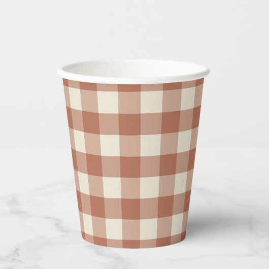 Herfst Amaro op Panna Cotta Gingham - plaid patroo Papieren Bekers (Voorkant)
