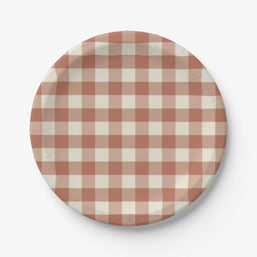 Herfst Amaro op Panna Cotta Gingham - plaid patroo Papieren Bordje (Voorkant)