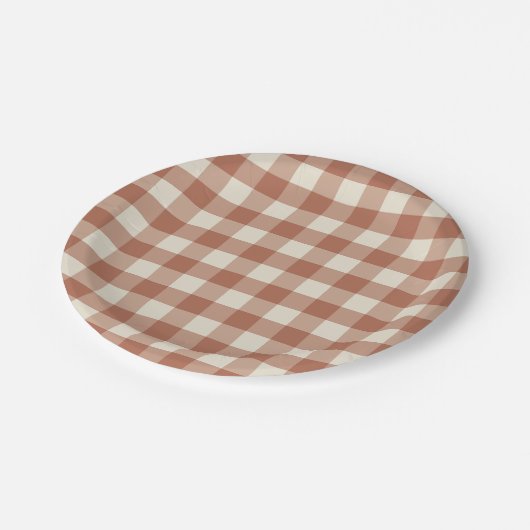 Herfst Amaro op Panna Cotta Gingham - plaid patroo Papieren Bordje (Gekanteld)