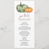 HERFST AMBER GROEN POMPOENEN THANKSGIVING DINER MENU (Voorkant)