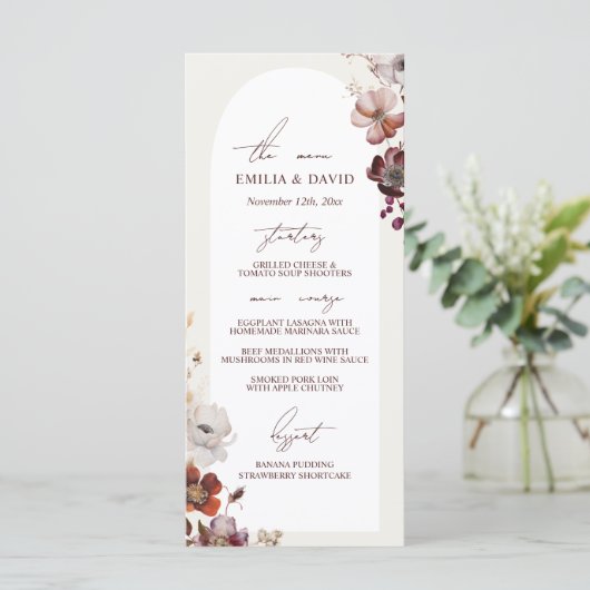 Herfst Anemone Arch Wedding Menu (Staand voorkant)