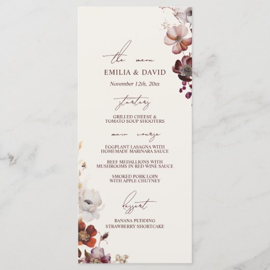 Herfst Anemoon Wedding Menu (Voorkant)