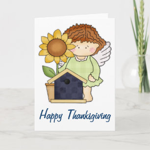 Herfst Angel met Sunflower Happy Thanksgiving Kaar Feestdagen Kaart