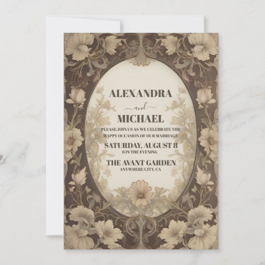 Herfst Antiek bruiloft Art Nouveau Kaart (Voorkant)