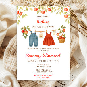Herfst Appel Klerenlijn Tweeling Baby Shower Kaart