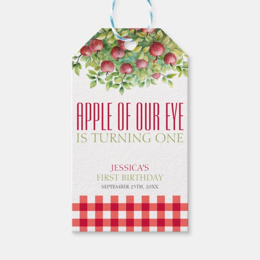 Herfst appel van onze eerste verjaardag cadeaulabel (Voorkant)