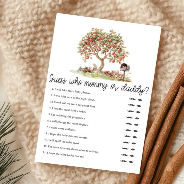 Herfst Appel van onze ogen Raad wie mama of papa i (Fall Apple Tree Baby Shower Guess Who Mommy or Daddy Game)
