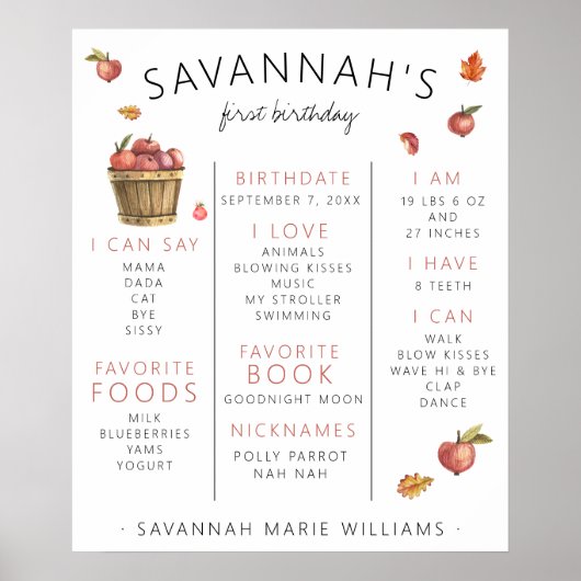 Herfst Appels Eerste Verjaardag Mijlpaal Poster (Voorkant)