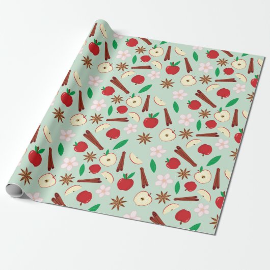 Herfst appels en kaneel naadloze Thanksgiving Cadeaupapier (Uitgerold)