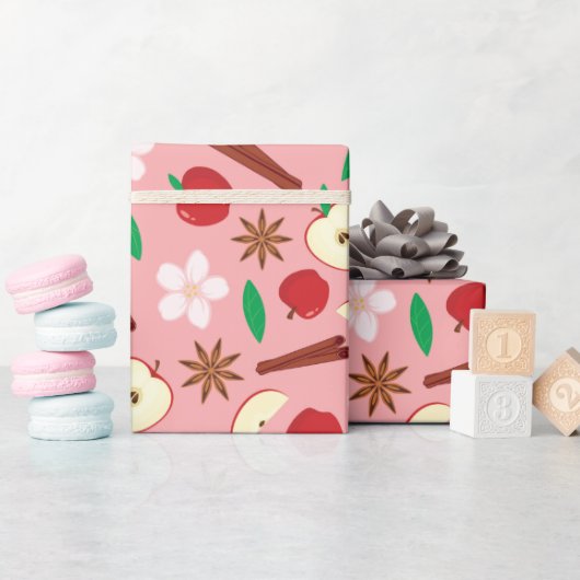 Herfst Appels en kaneel Schattige Roze Herfst Naad Cadeaupapier (Baby Shower)