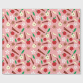Herfst Appels en kaneel Schattige Roze Herfst Naad Cadeaupapier (Vlak)