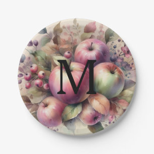 Herfst appels in pastelkleuren watercolor schilder papieren bordje
