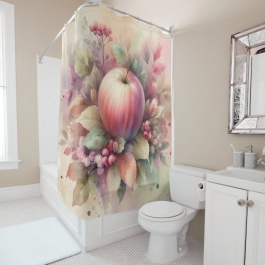 Herfst appels in pastelkleuren waterverf schilderi douchegordijn (In situ)