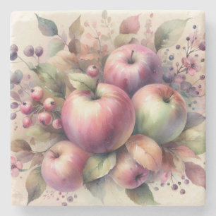 Herfst appels in pastelkleuren waterverf schilderi stenen onderzetter