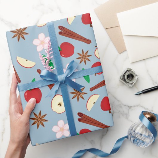 Herfst Appels, kaneel en bloemen Naadloze Herfst Cadeaupapier (Geschenken)