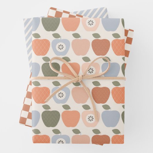 Herfst Appels met Cheques en Stripes Inpakpapier Vel (In situ)