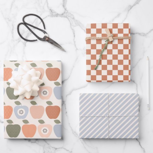 Herfst Appels met Cheques en Stripes Inpakpapier Vel (Voorkant)