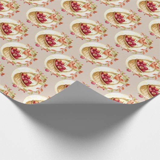 Herfst Apple Basket Gift Wrapping Paper Cadeaupapier (Hoek)