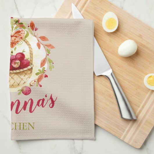 Herfst Apple Basket Personalized Kitchen Towel Theedoek (Quarter Fold)