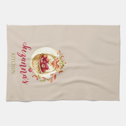 Herfst Apple Basket Personalized Kitchen Towel Theedoek (Horizontaal)