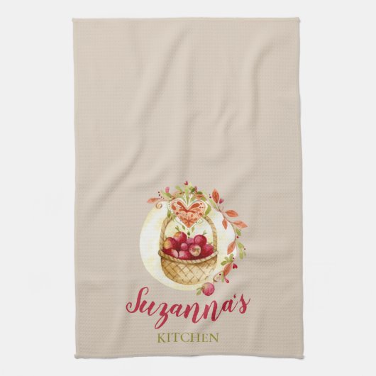 Herfst Apple Basket Personalized Kitchen Towel Theedoek (Verticaal)