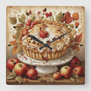 Herfst Apple Pie Wall Clock Vierkante Klok