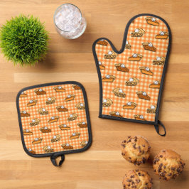 Herfst Apple Pumpkin en Pecan Pie Pattern Ovenwant & Pannenlap Set