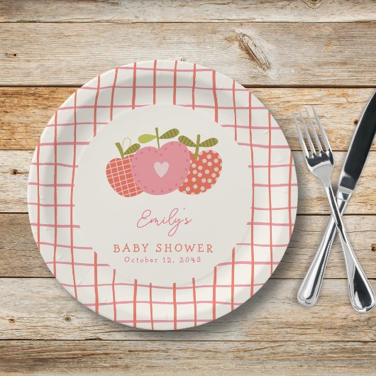 Herfst Apple Theme Whimsical Baby shower Roze Rood Papieren Bordje