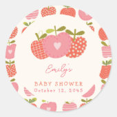 Herfst Apple Theme Whimsical Baby shower Roze Rood Ronde Sticker (Voorkant)