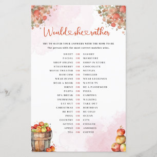 Herfst Apple zou ze liever Baby shower spel