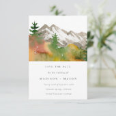 Herfst Aquarel Bergen Dennenbomen Save the Date (Staand voorkant)