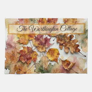 Herfst Aquarel Bladeren en Herfstloof Kunst Theedoek