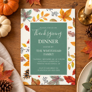 Herfst Aquarel Bladeren Groene Thanksgiving Dinner Kaart
