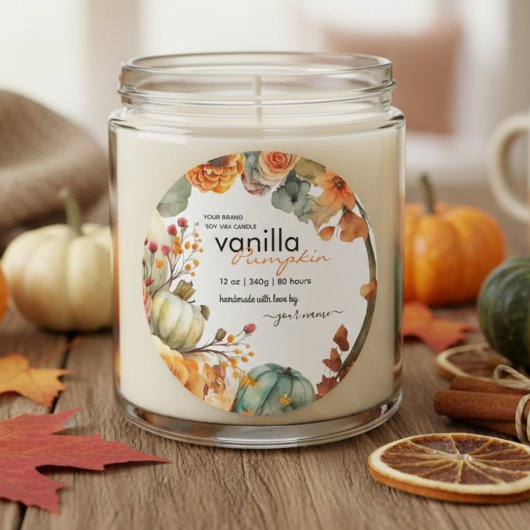 Herfst Aquarel Bladeren Pompoen Kaars Jar Label
