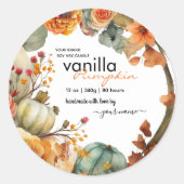 Herfst Aquarel Bladeren Pompoen Kaars Jar Label (Voorkant)